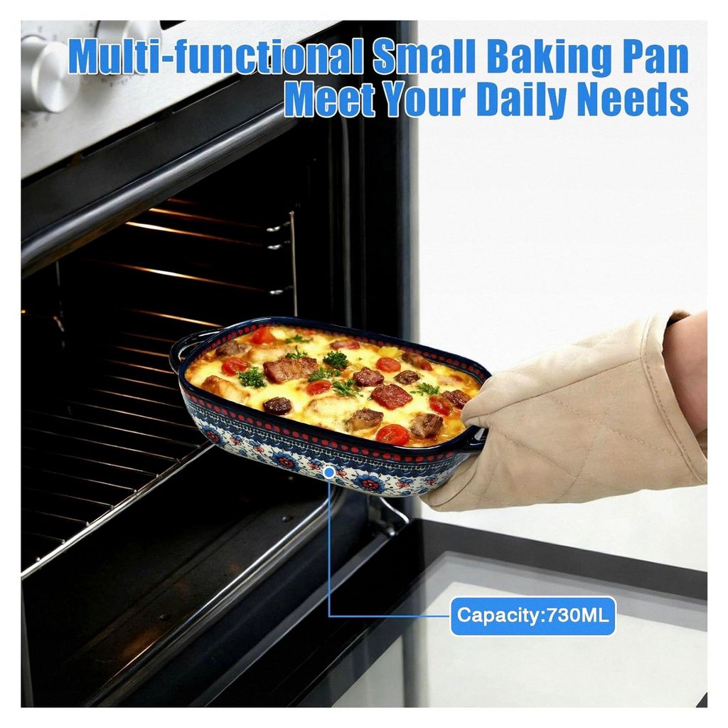 Keramik Auflaufform mit Griffen, Lasagneform für Ofen und Mikrowelle