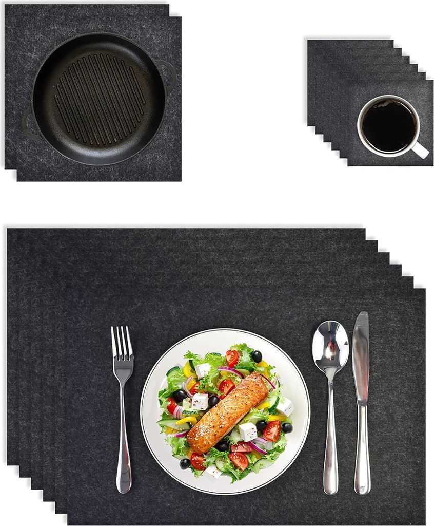 TANNDESIGN 6er Filz-Tischset „Luise“ (14-tlg.) aus recyceltem PET in Grau