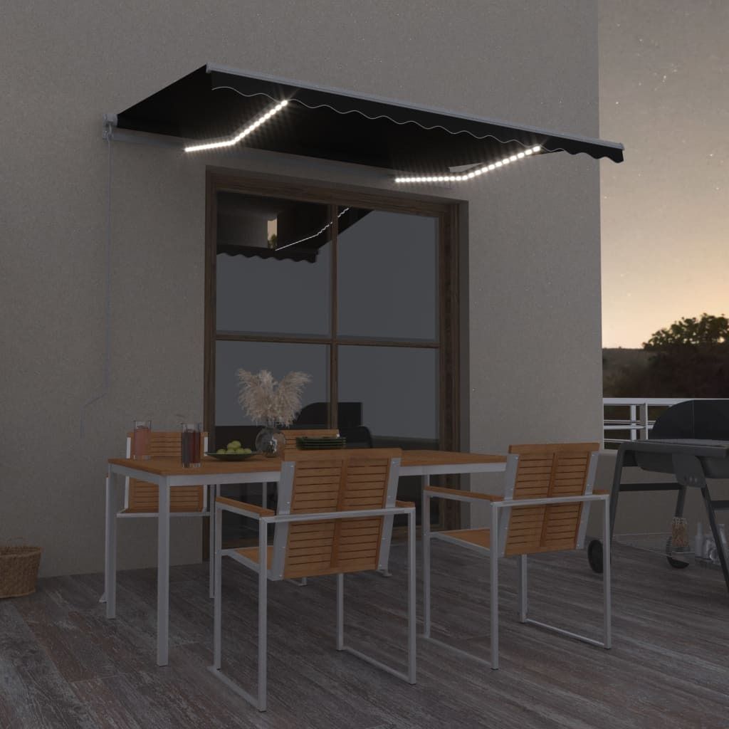 The Living Store Markise Manuell Einziehbar mit LED 300x250 cm Anthrazit