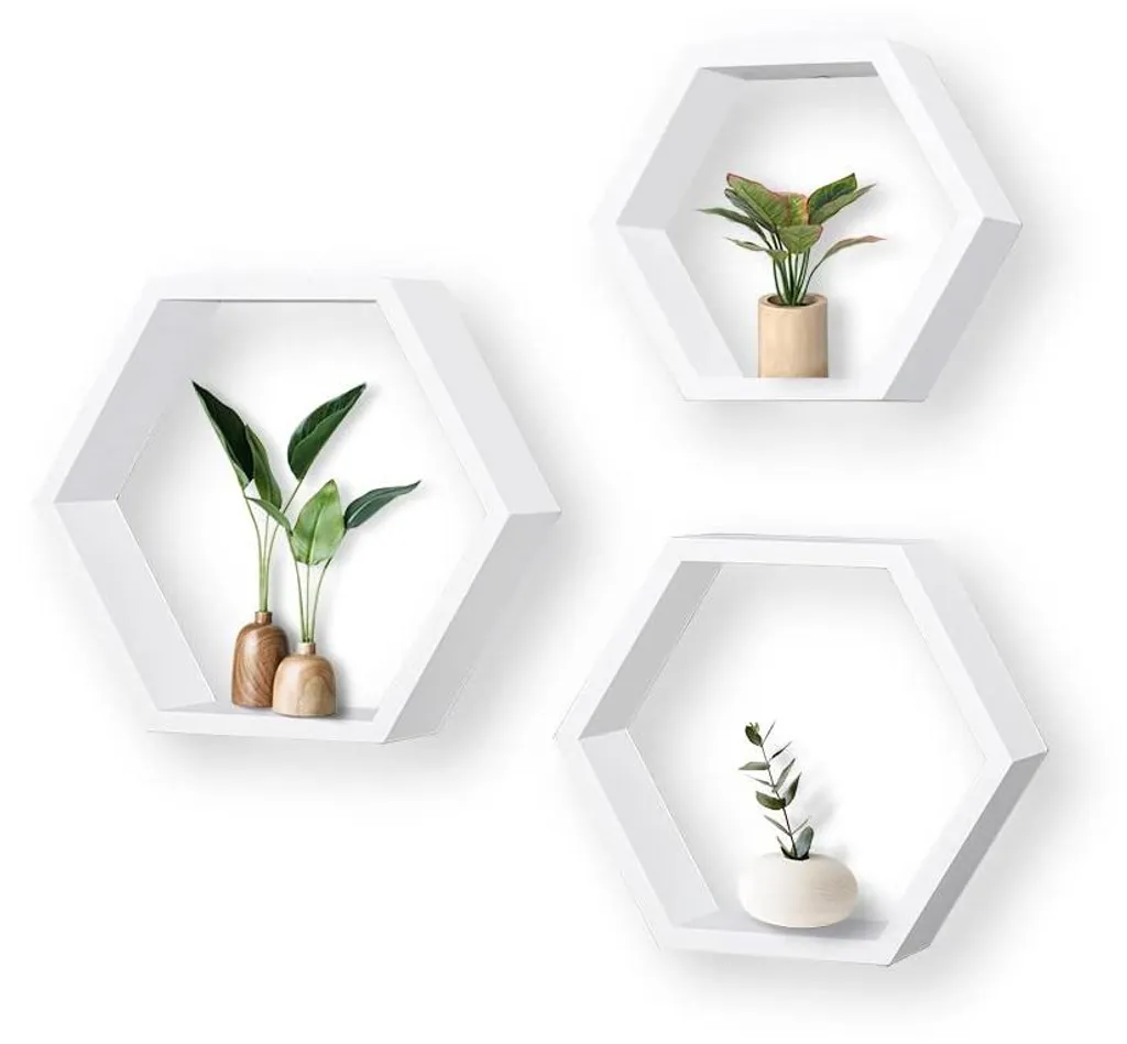 Étagères décoratives murales blanches lot de 3, bois MDF design alvéolé