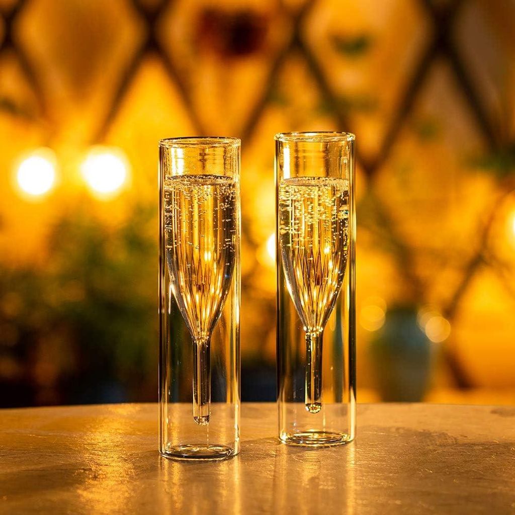 Bulk Doppelwandige Kristall Champagnerflöten, Klassische Tulpenbecher ohne Stiel, Klare Gläser, Handgeblasene Brandgläser für Hochzeiten, Famil...