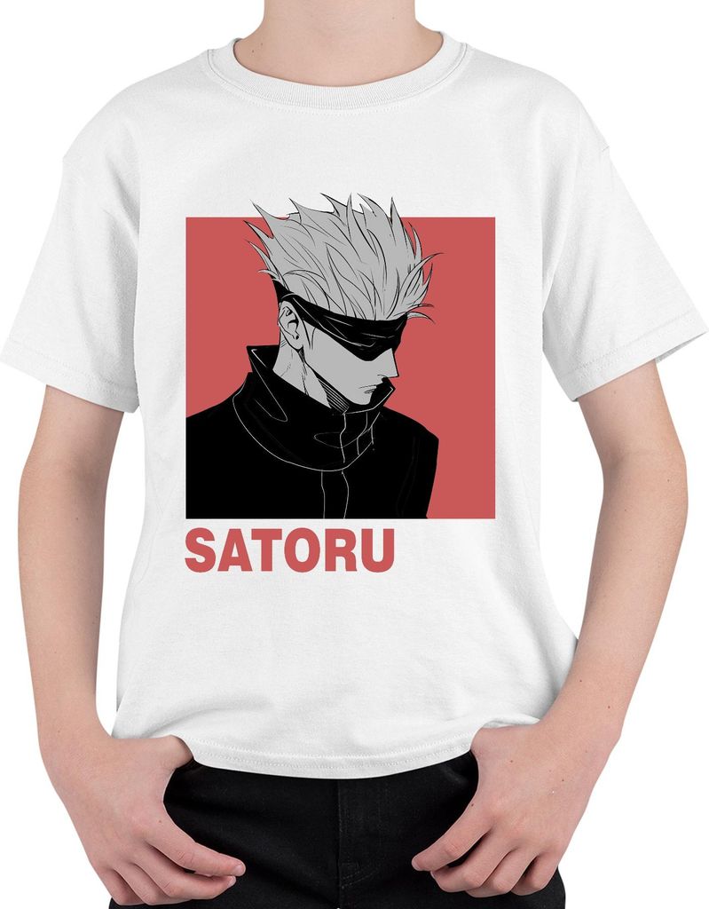 SATORU GOJO Jujutsu Kaisen Anime Ästhetik Fan Geschenk Augenbinde Uni Kinder T-Shirt, Weiß, 152
