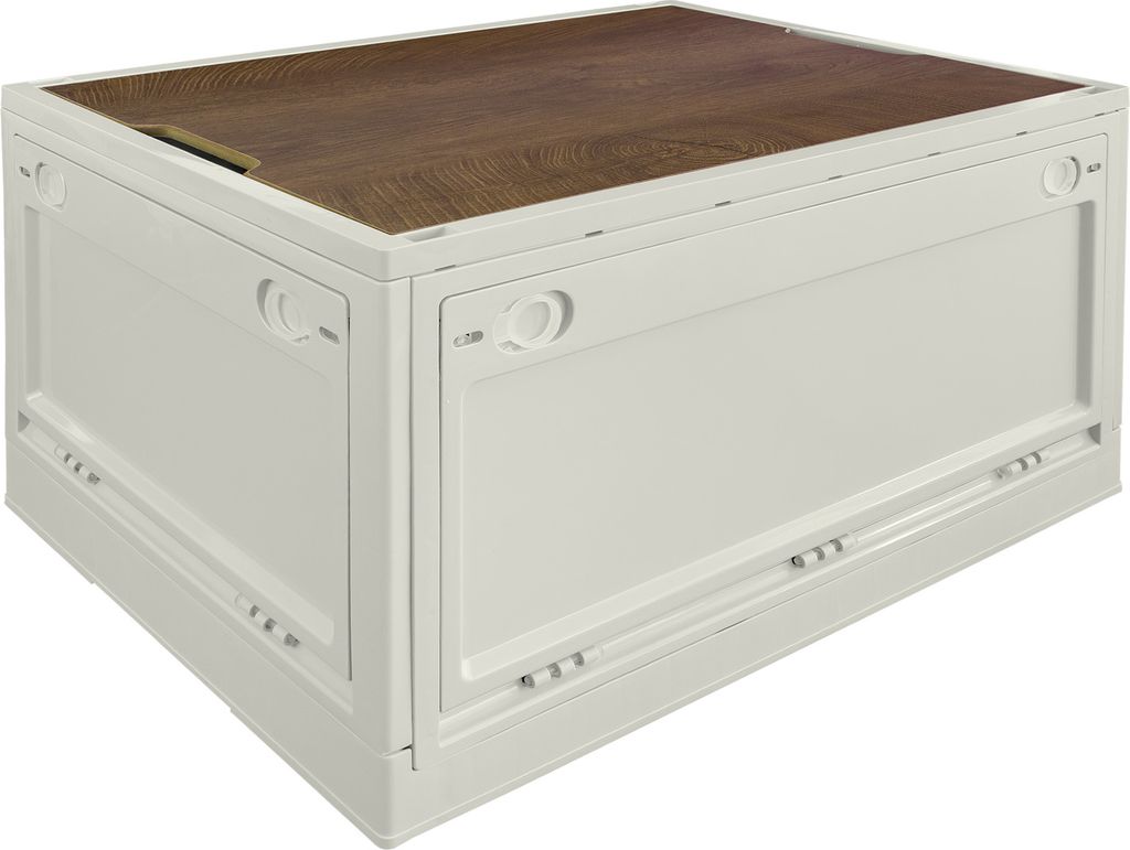 Storage Box, 75 L, Camping, Klappbox, Klappkiste, Aufbewahrungsbox mit Deckel, faltbar, Aufbewahrung, Kiste, 59 x 41 x 34 cm, Beige, trucky
