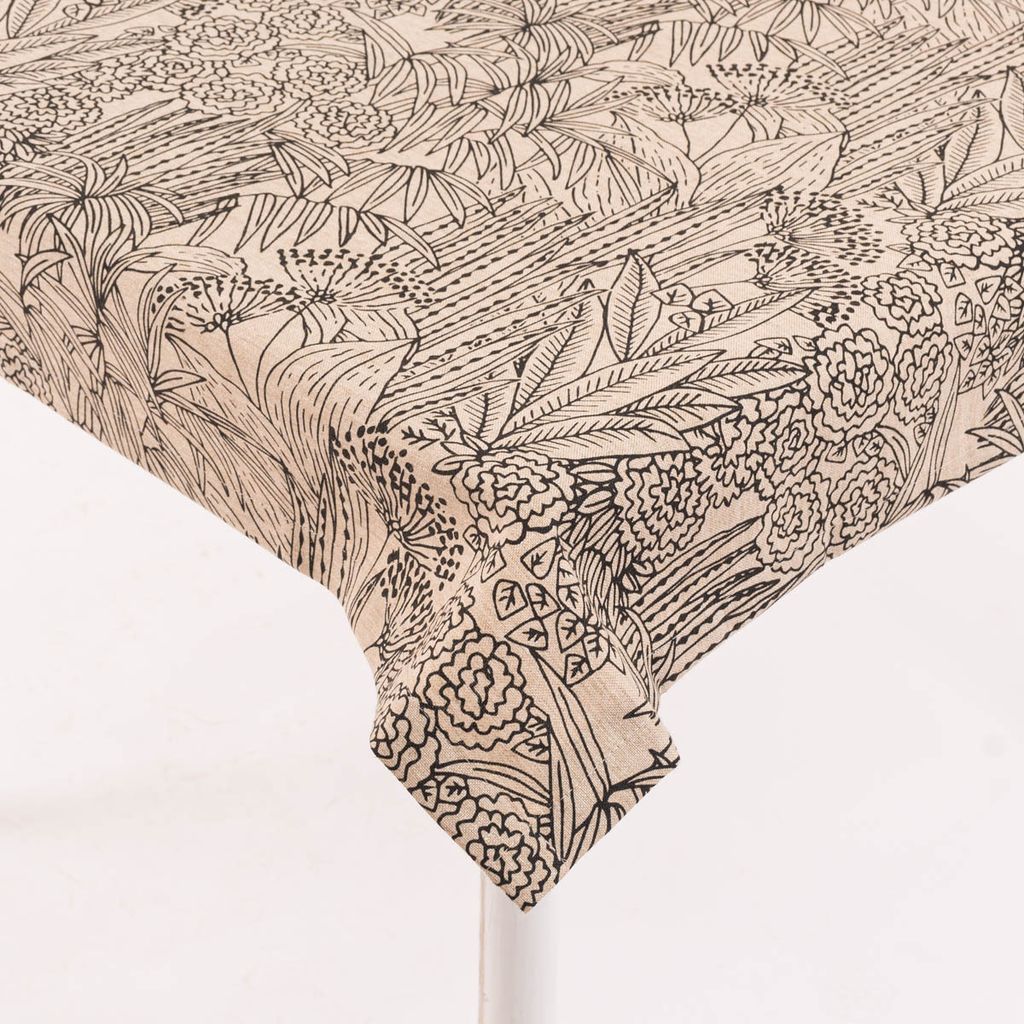 Tischdecke Orphee Botanics natur schwarz div. Größen von SCHÖNER LEBEN. Größe 100x100cm