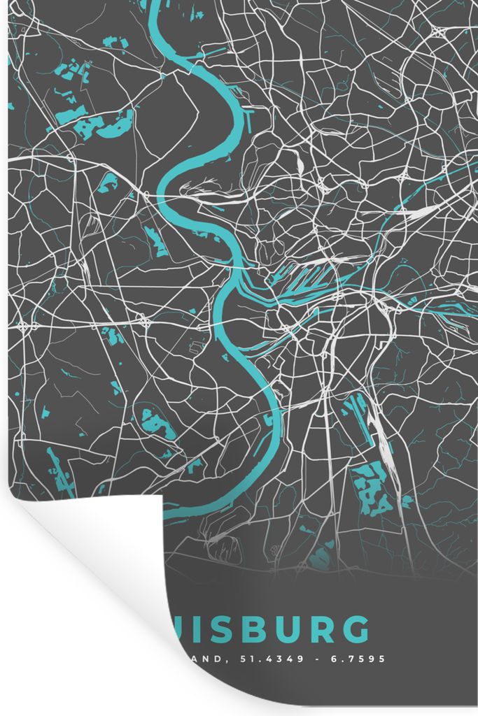 MuchoWow Wandtattoo Wandsticker Wandaufkleber Deutschland - Blau - Duisburg - Stadtplan - Karte 40x60 cm Selbstklebend und Repositionierbar - Wie...
