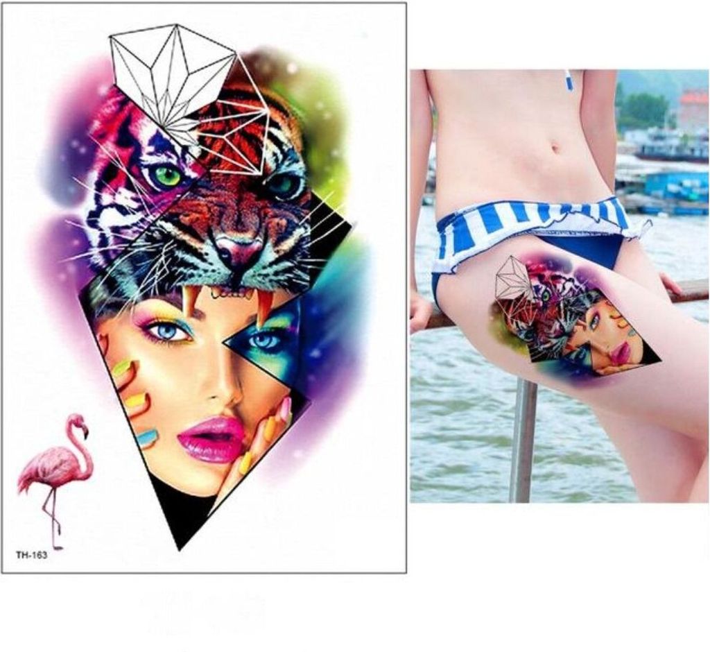 Temporäres Tattoo Tiger Model Flamingo Bunt Design Produktbild 