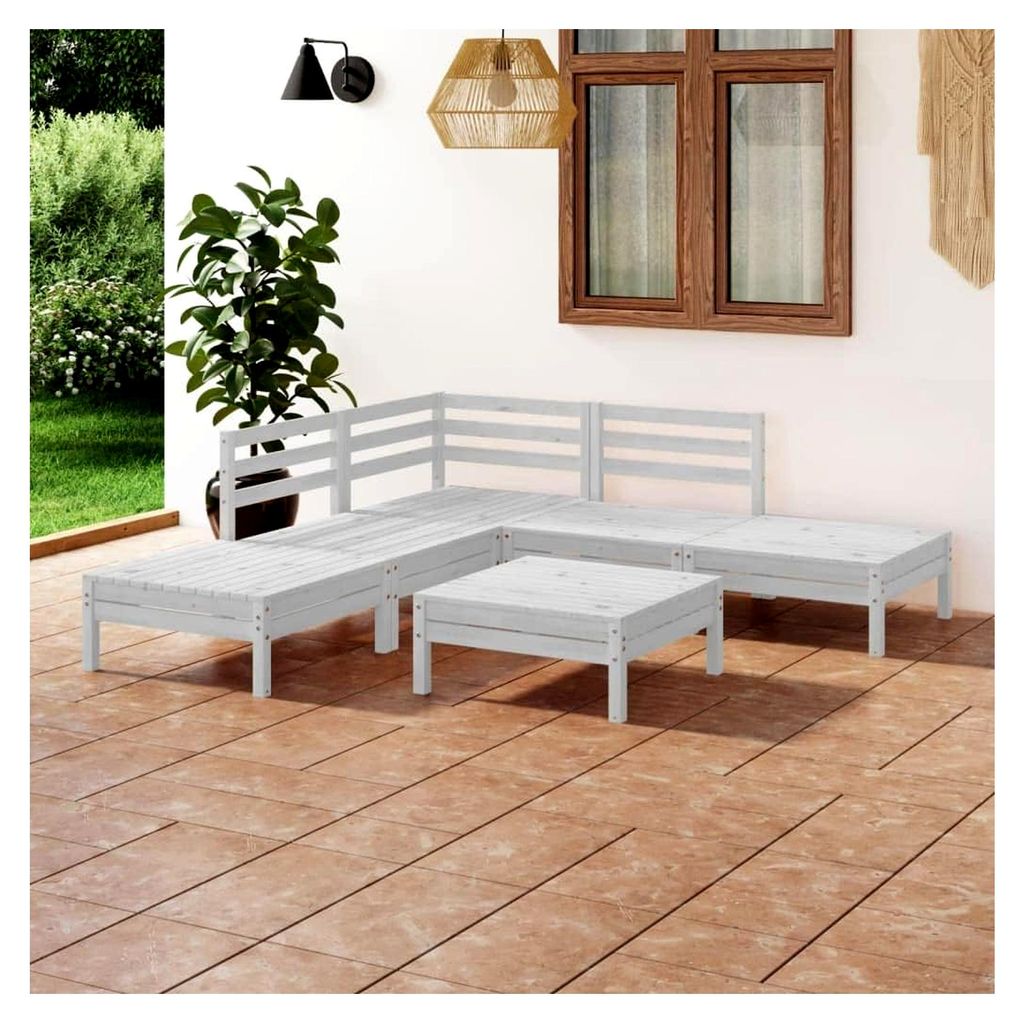 Gartenmöbel-Set, 6-teilig, aus massivem Kiefernholz, weiß