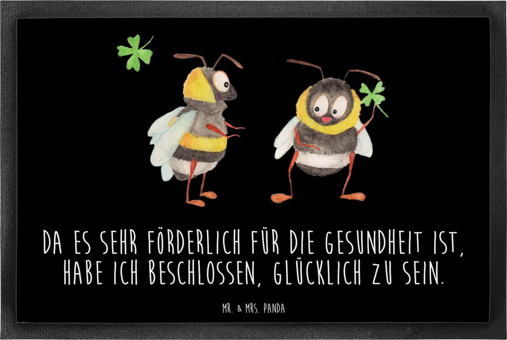 Mr. & Mrs. Panda Fussmatte Hummeln Kleeblatt 60 x 90 cm - Schwarz - Geschenk, Hummel, Spruch Positiv, abstreifer, Gummimatte, glücklich sein, Werd...