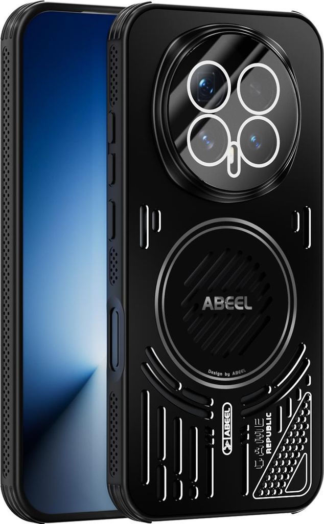 Magnetische Hülle für Honor Magic8 mit Linsenabdeckung, Aluminium Stoßfestes Schutzhülle mit Wärmeableitung Schwarz