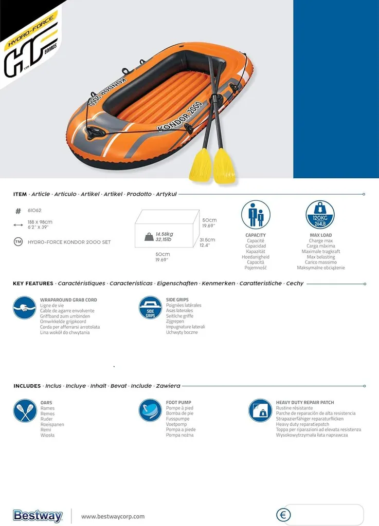 Bateau de plage pour lac et mer Bestway Hydro-Force Raft Set 61062 - 75