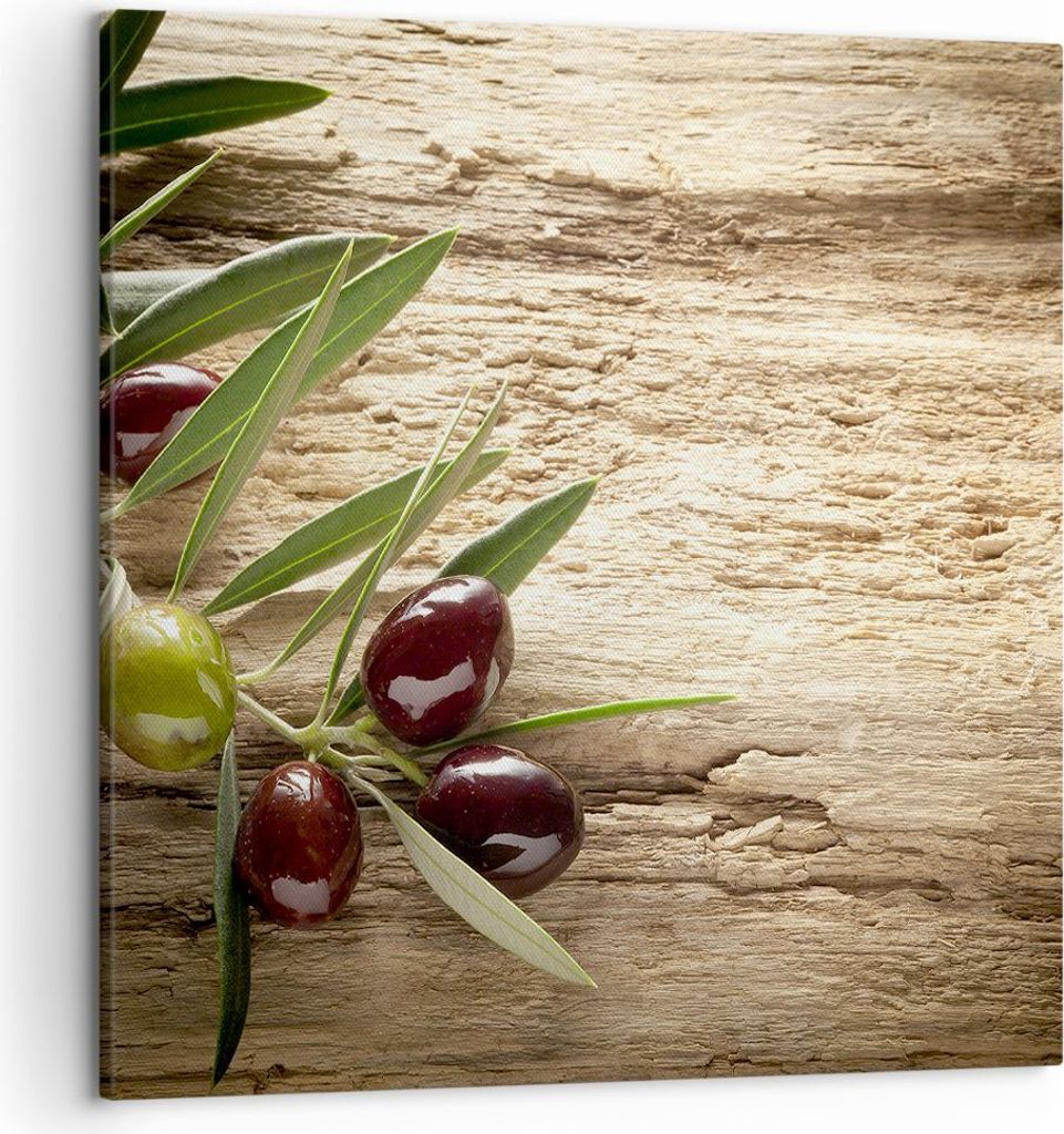 Bild auf Leinwand - Leinwandbild - Oliv italien aroma diät - 50x50cm - Wand Bild - Wanddeko - Leinwanddruck - Bilder - Kunstdruck - Wanddekoration...