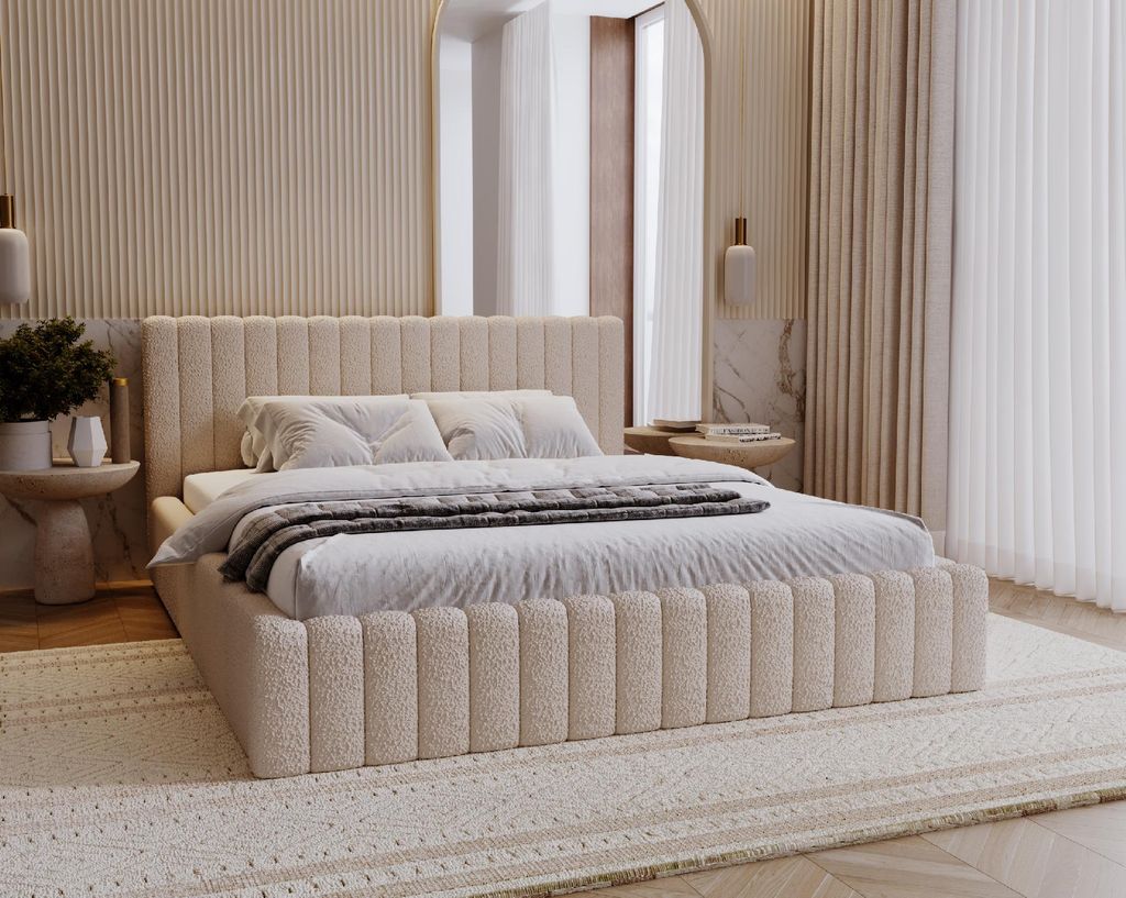 ADIDAR Lucy Polsterbett 160x200cm Doppelbett Metalrahmen mit hydraulischen Liefern Bett Hellbeige – Baloo 2074- mit Lieferung nach Hause