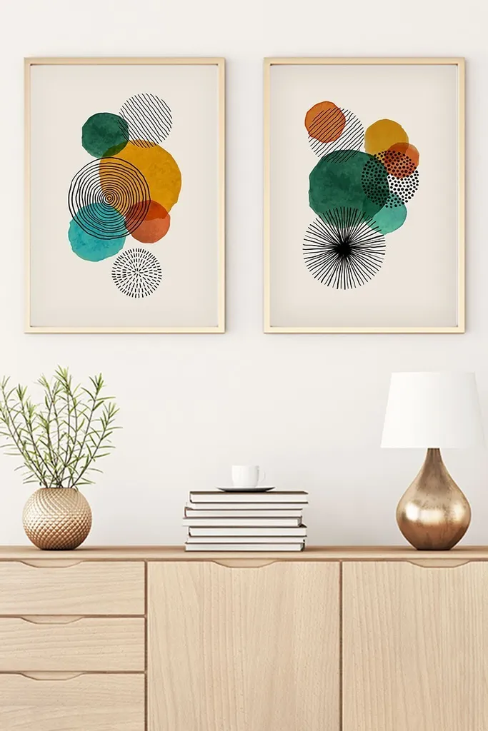 Wallity, Huhu32 - 70 x 50, Quadro decorativo in MDF con cornice (2 pezzi), 100 % MDF, Multicolore, 50 x 70 cm