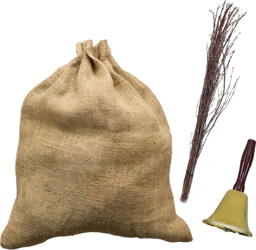 Weihnachtsmann-Set 3-tlg. Zubehör Reißig-Rute Jutesack Glocke Nikolaus Weihnachten Accessoires Weihnachtsmann Kostüm-Zubehör Geschenkesack