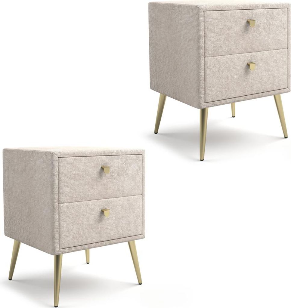 Nachttisch 2er-Set in Beige, modernes Design mit Stoffbezug, 2 Schubladen - BERNALDA-166