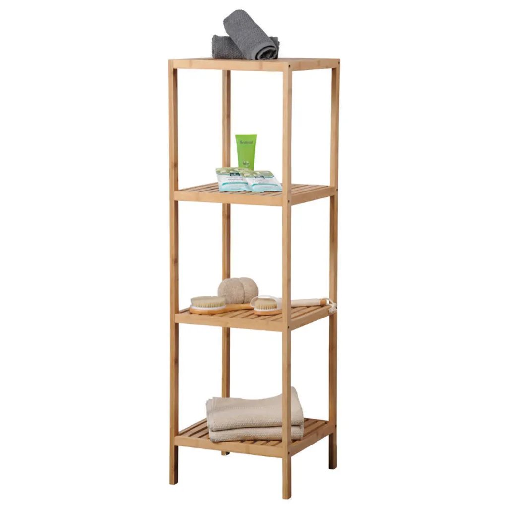 Meuble de Rangement Colonne en Bambou - Étagère 4 Niveaux Kesper 115cm