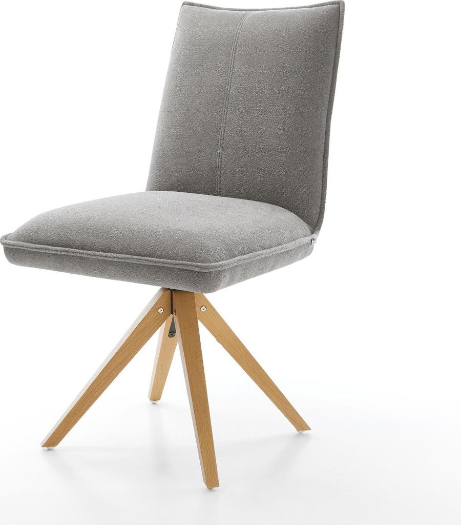DELIFE Drehstuhl Lelio-Flex Strukturstoff Soft Grau Holzgestell kantig Natur 180° drehbar Taschenfederkern