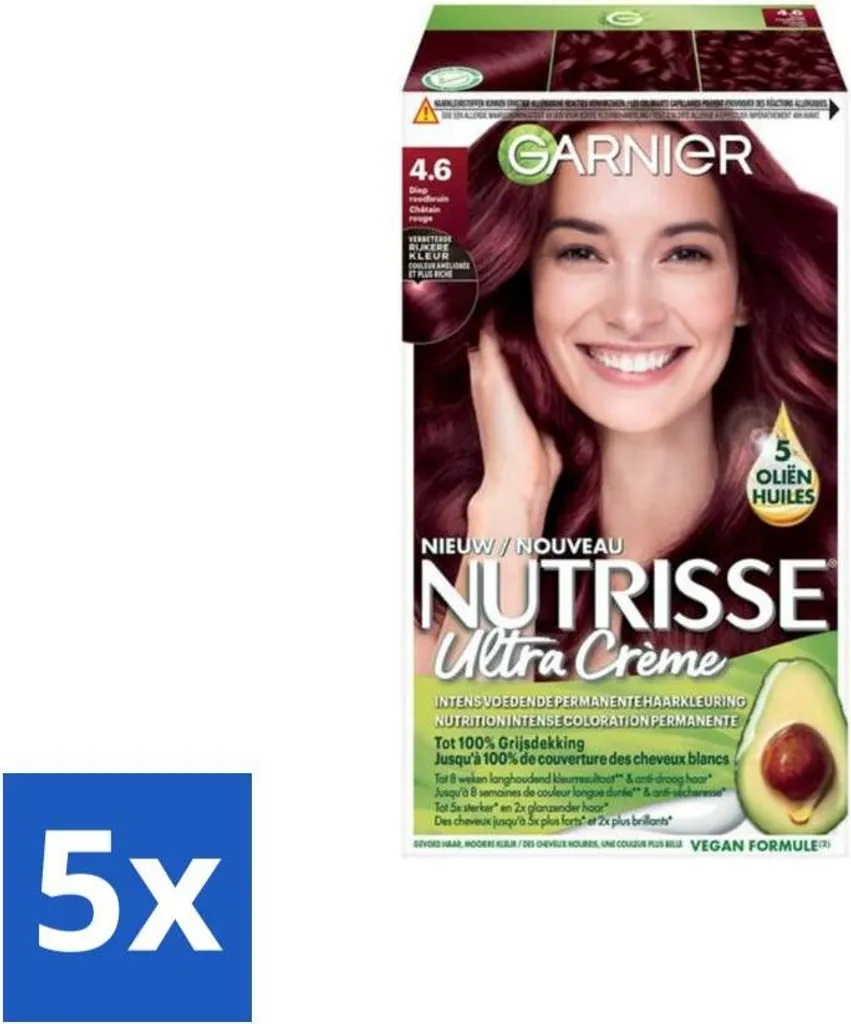 Garnier Nutrisse Ultra Cream 4.6 Rosso Intenso Marrone - Value Pack 5 Pezzi