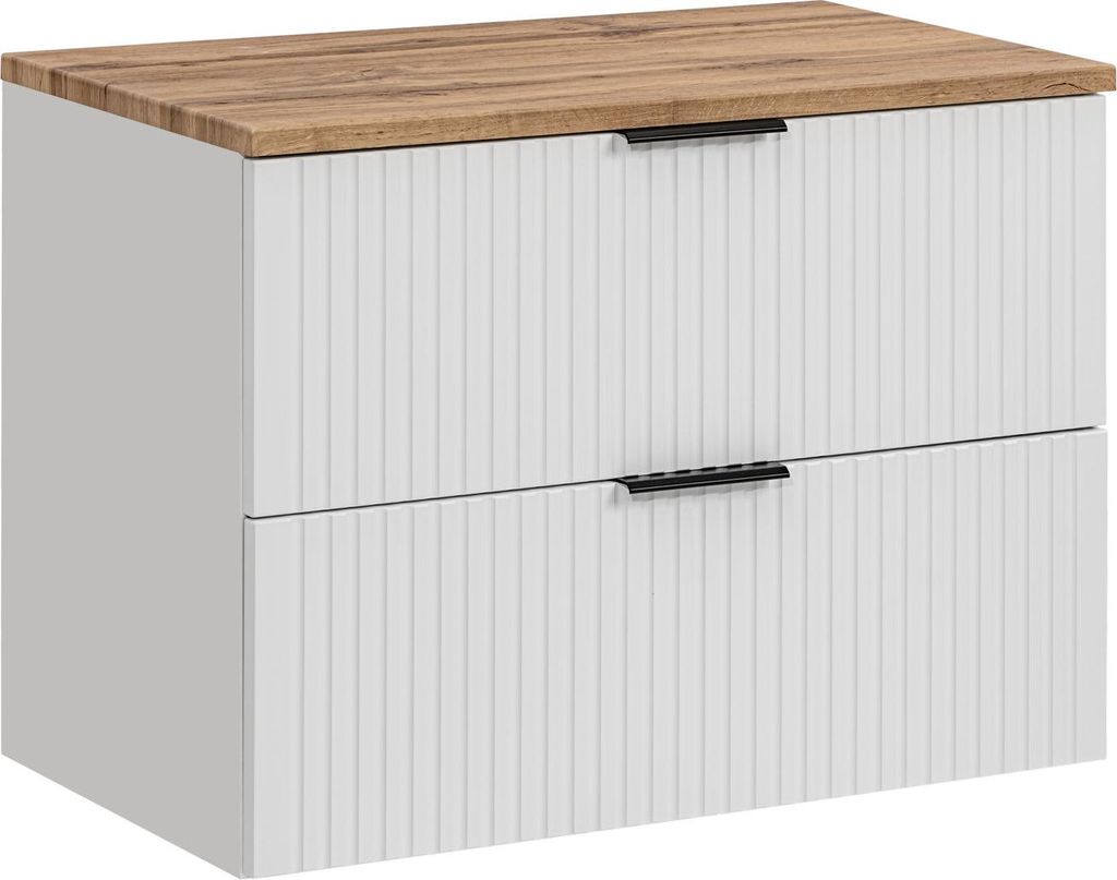 Modernes Badezimmer-Set 80 Cm Mit Waschtisch Und Geriffelten Fronten