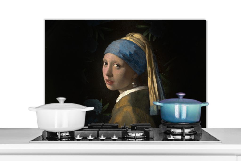 KitchenYeah Spritzschutz Küche - Küchenrückwand - Wandschutz für Herd und Spüle - Das Mädchen mit dem Perlenohrring - Vermeer - Pflanzen 80...