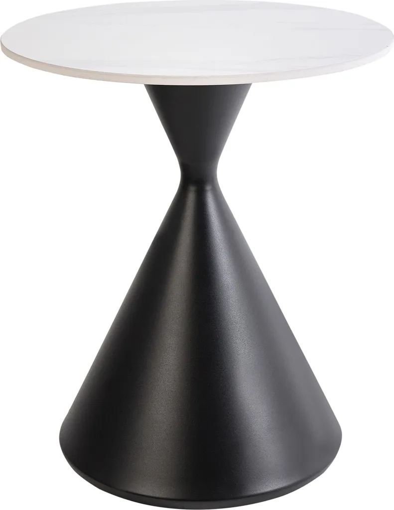 Table basse BELIANI ronde en pierre frittée blanche et métal noir ø 50 cm