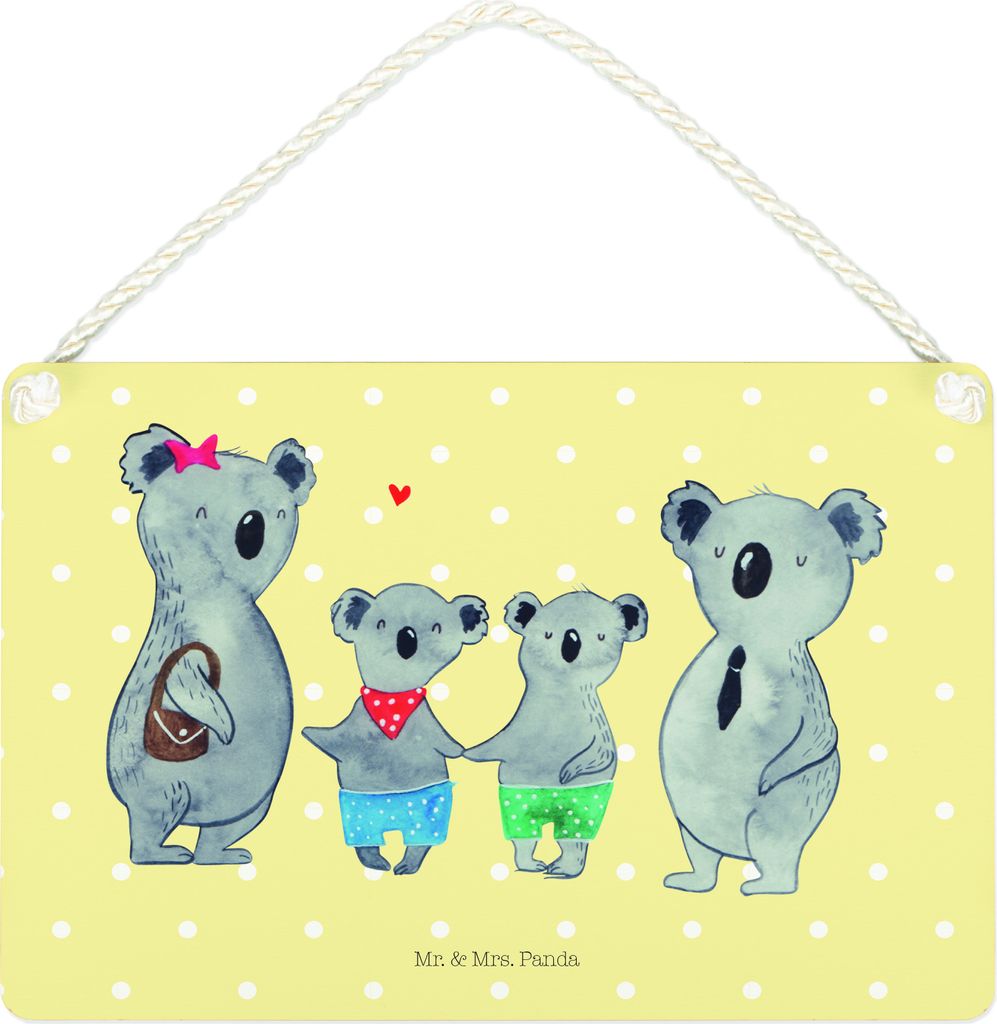 Mr. & Mrs. Panda Schild Koala Familie zwei DIN A4 - Gelb Pastell - Geschenk, Familienzeit, Türschild, holzbild, Koalabär, Muttertag, Holzschild, ...