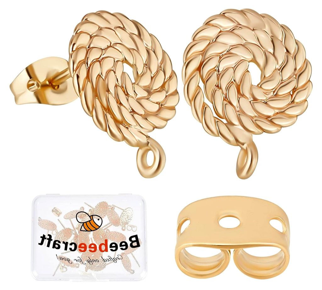 20 Stück 18K vergoldete Ohrstecker mit Öse, gedreht, flach, rund und 20 Stück Schmetterlings-Ohrverschluss für die Schmuckherstellung zum Valen...