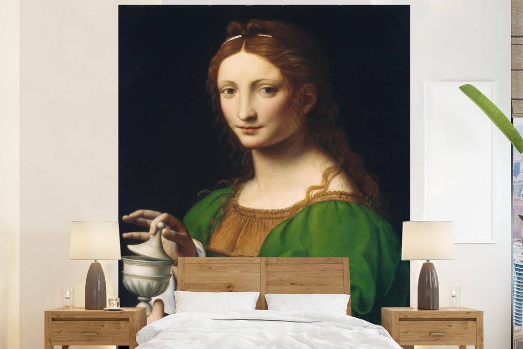 MuchoWow Fototapete für Wohnzimmer oder Schlafzimmer Wandtapete Vinyl Motivtapete Maria Magdalena - Leonardo da Vinci - 210x260 cm - Wand Tapete