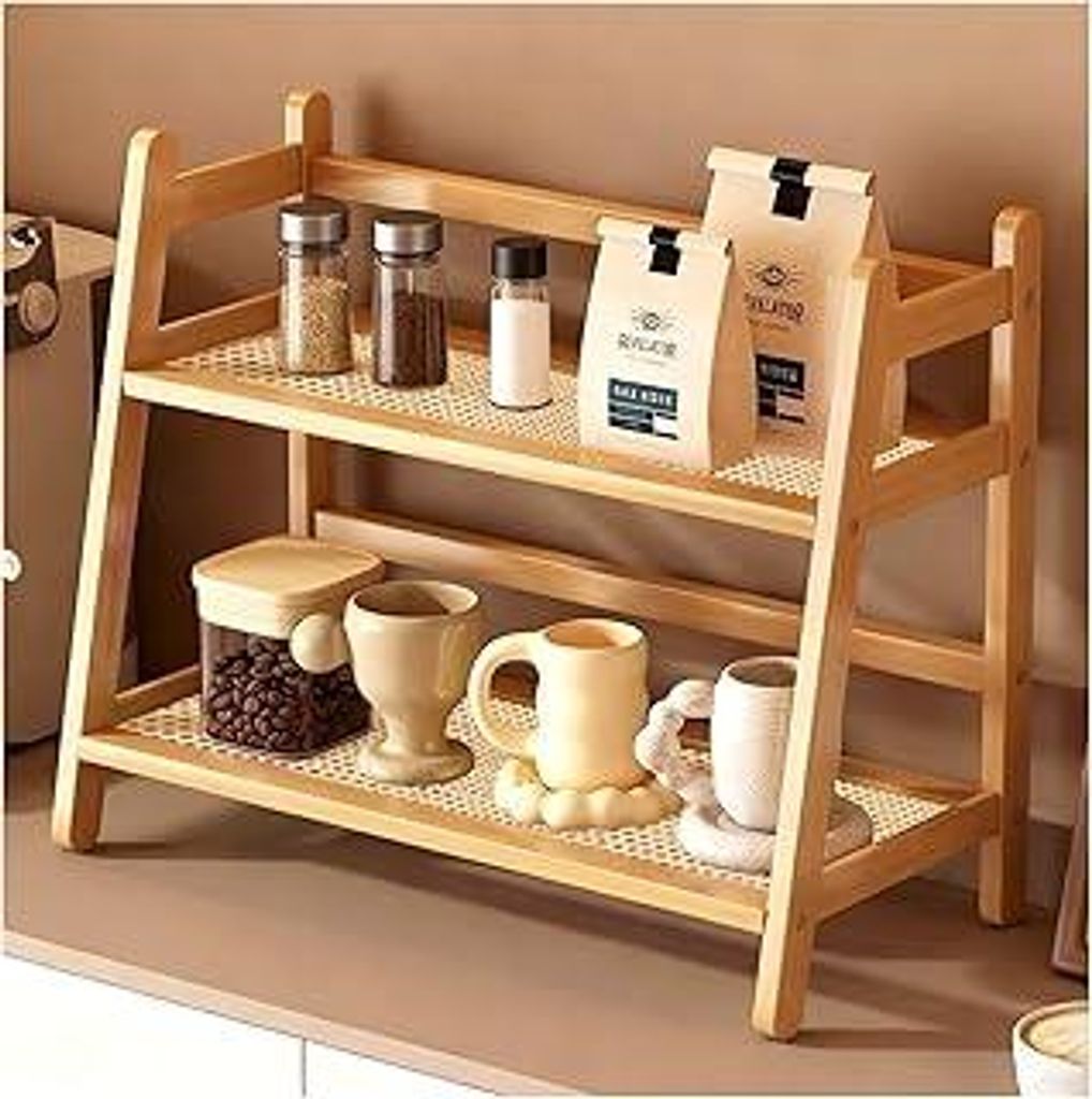 Küchen Organizer 2 Tiers Bambus Nachahmung Rattanweberei Deko Küche,Gewürzregal Stehend Küche Aufbewahrung & Organisation Kaffeepads Aufbewahru...