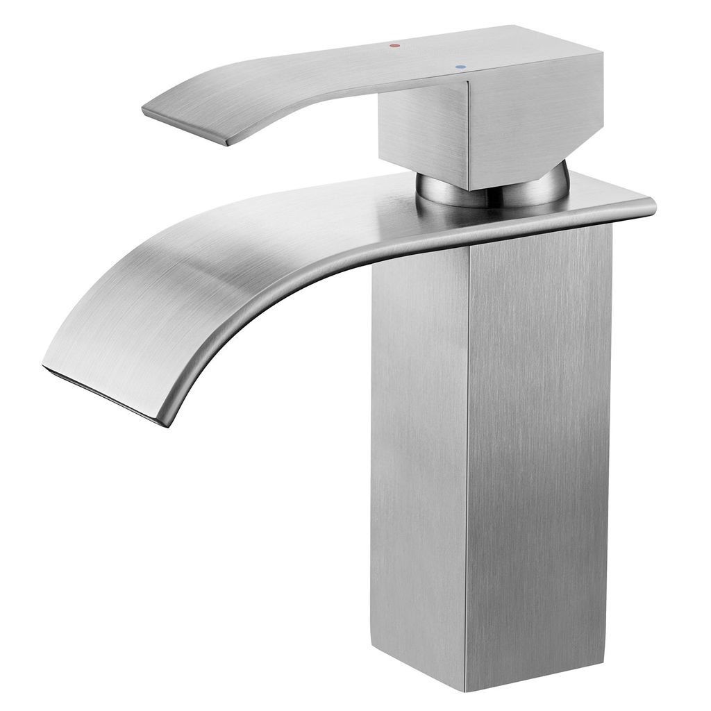 CECIPA MAX Wasserhahn Bad , Waschtischarmatur Wasserfall, Mit Warm Und Kalt Wasser, 85mm Hoch, Edelstahl Gebürstetes Silber