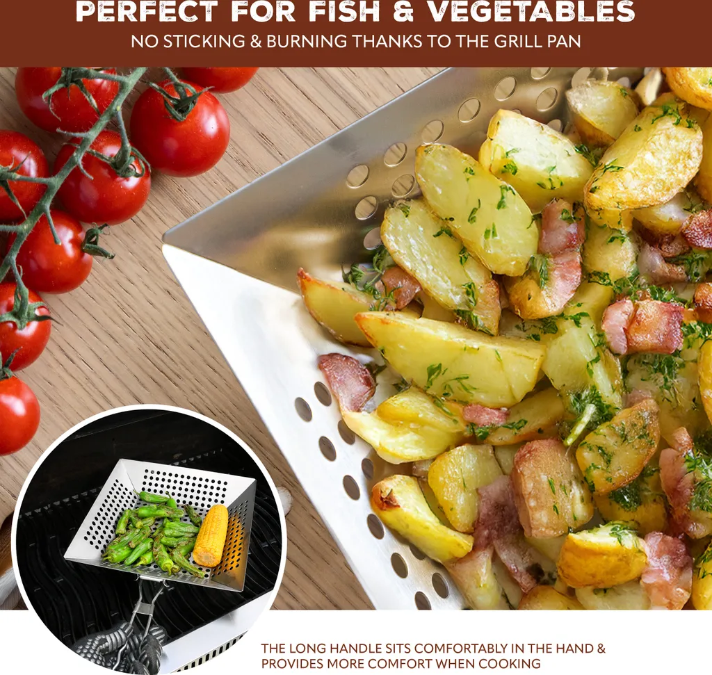 Piastra Forata In Acciaio Inox Per Barbecue Bremermann 43x25 Cm | Griglia Aggiuntiva Per Carne, Pesce E Verdure | Lavabile In Lavastoviglie