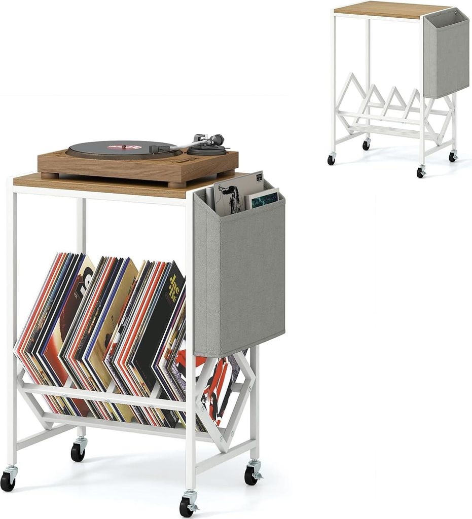 KOMFOTTEU stojak na gramofon na kółkach, stojak na płyty z Zdjęcie produktu 
