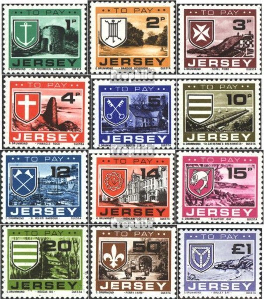 Briefmarken GB - Jersey 1978 Mi P21-P32 (kompl.Ausg.) postfrisch Pfarrgemeinden von Jersey