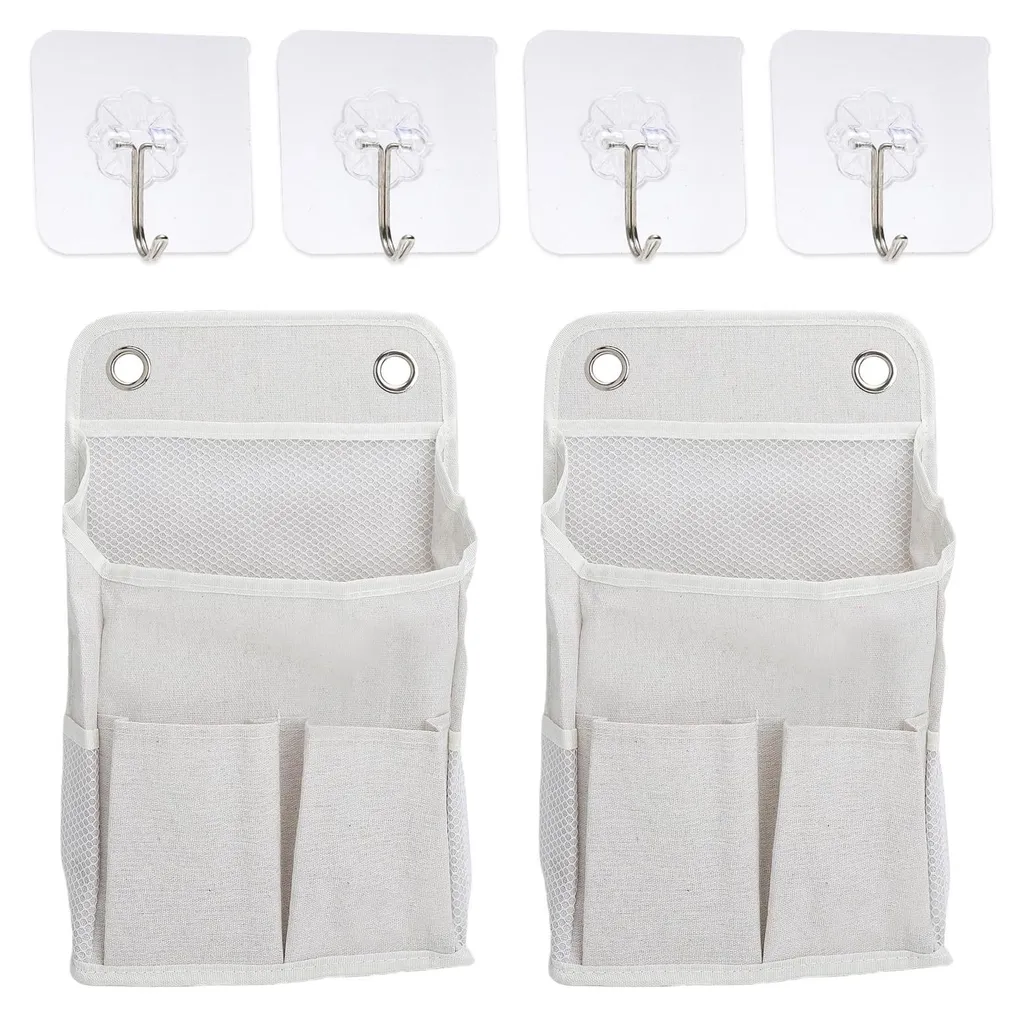 Système de rangement suspendu à 4 poches et crochets - Lot de 2 blanc