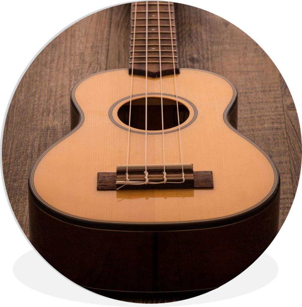 MuchoWow Rundes Wandbild - Runde Bilder Akustische Gitarre auf einem Holztisch Ø 90 cm Kreis Wanddekoration Kunststoff - Wandkreis - Wandschmuck...