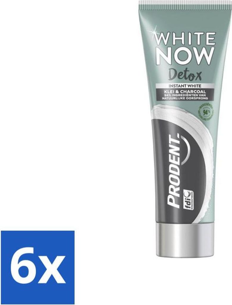 Prodent – White Now – Zahnpasta – Natürliche Inhaltsstoffe – Ton und Aktivkohle – 75 ml - Vorteilspack - 6 Stücke