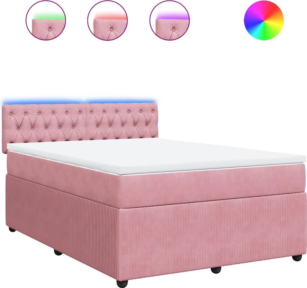 vidaXL Boxspringbett mit Matratze Rosa 160x200 cm Samt