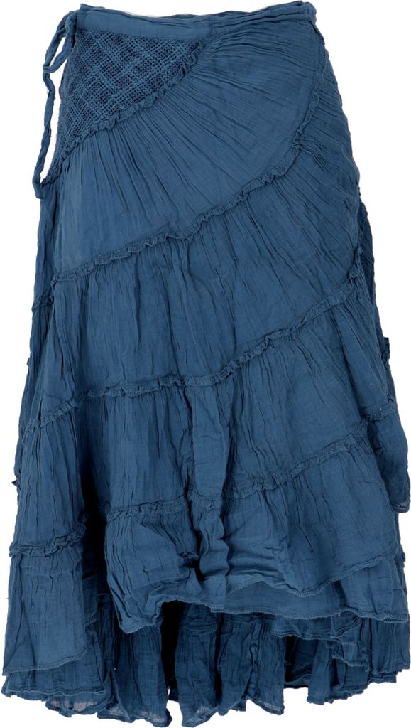Boho Wickelrock, Krinkelrock, Maxirock, Flamenco Rock - Blau, Damen, Baumwolle, Röcke