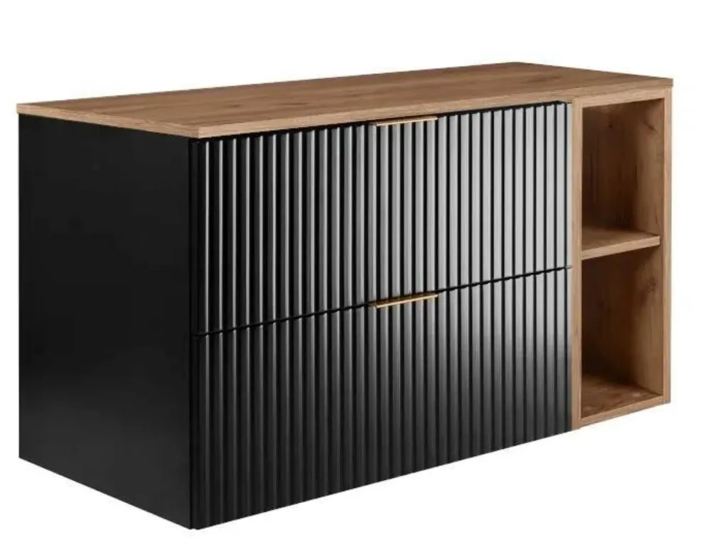 Meuble sous lavabo noir gain de place pour petite salle de bain moderne