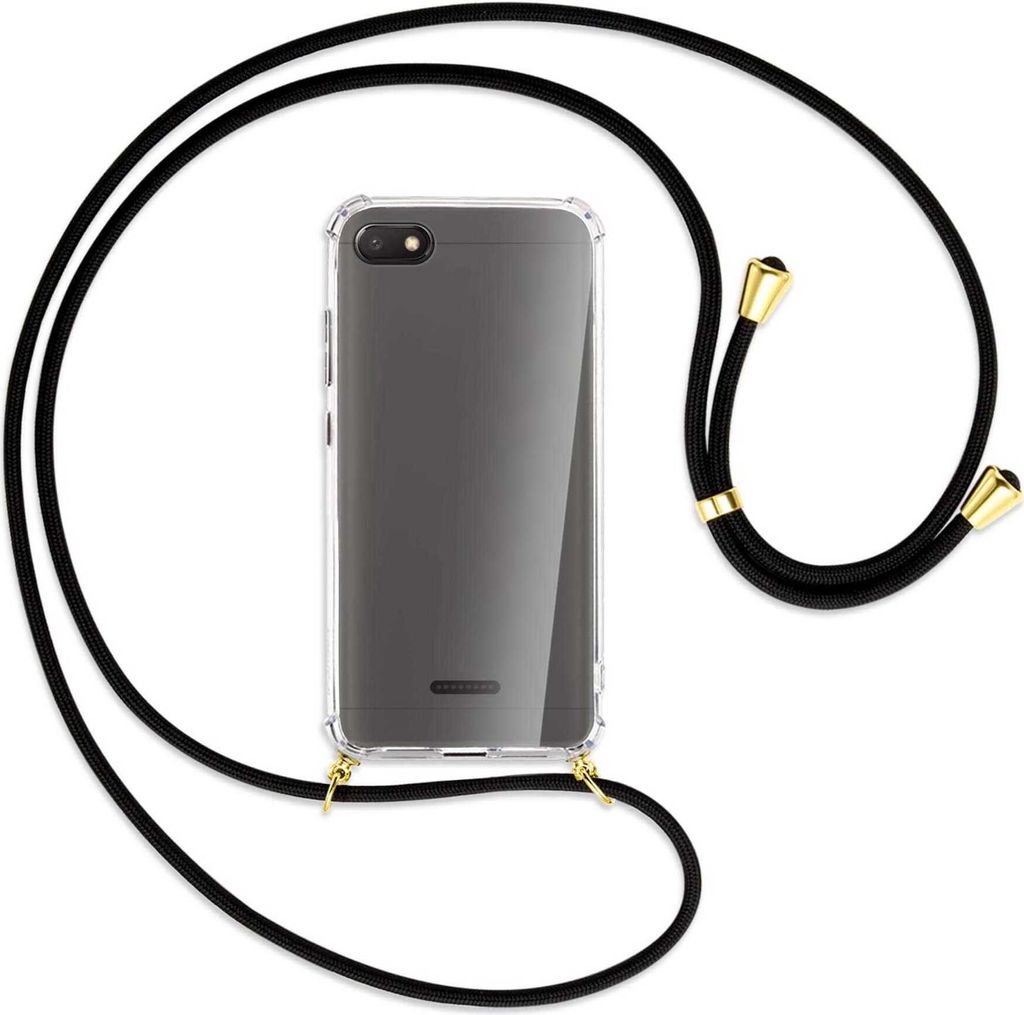 Handykette Backcover-Schutzhülle mit Band (Metall goldfarben) für Xiaomi Redmi 6A - schwarz