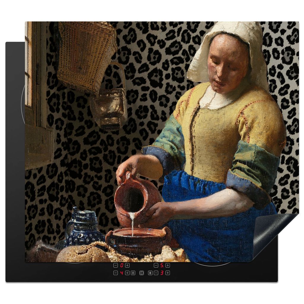 KitchenYeah Herdabdeckplatte Milchmädchen - Kunst - Pantherdruck - Vermeer - Gemälde - Alte Meister , 57x51cm, Küche Deko, Glaskeramikkochfeld...