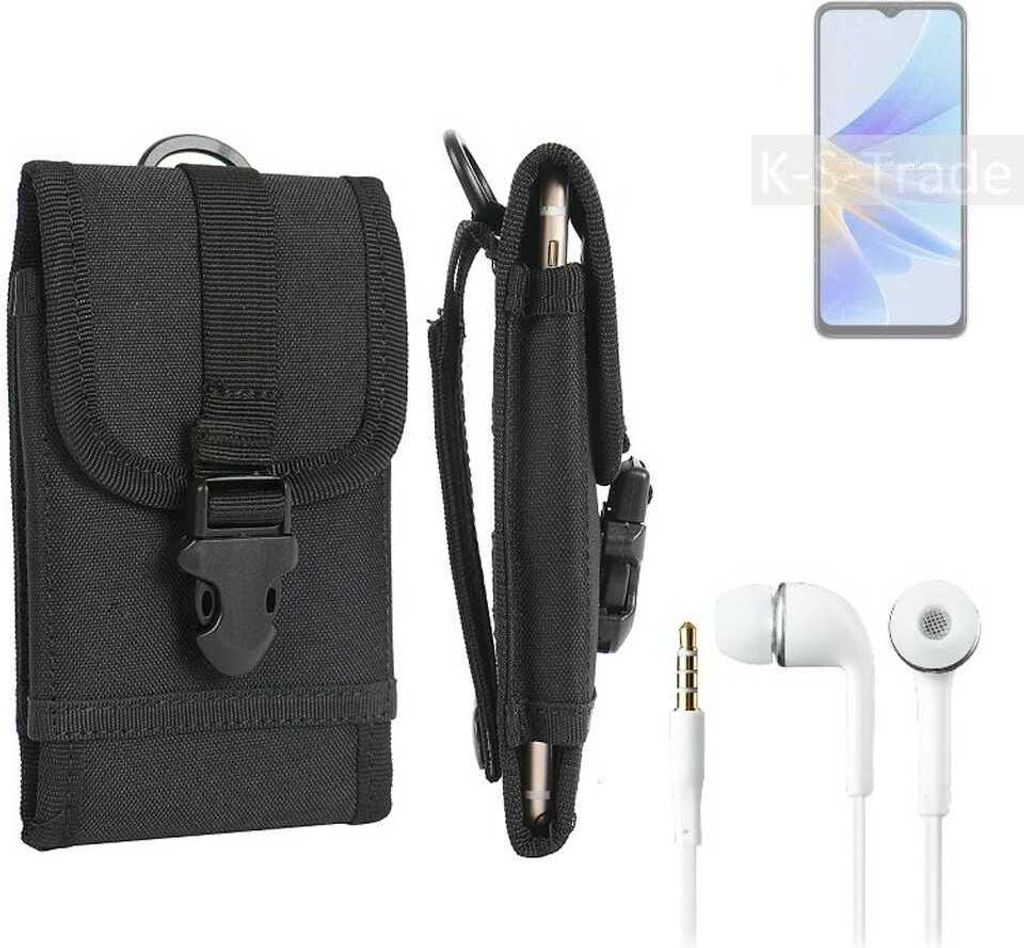 K-S-Trade Holster Schutz Hülle kompatibel mit Oppo A17 Gürteltasche Handy Hülle Tasche outdoor Seitentasche schwarz 1x + Kopfhörer