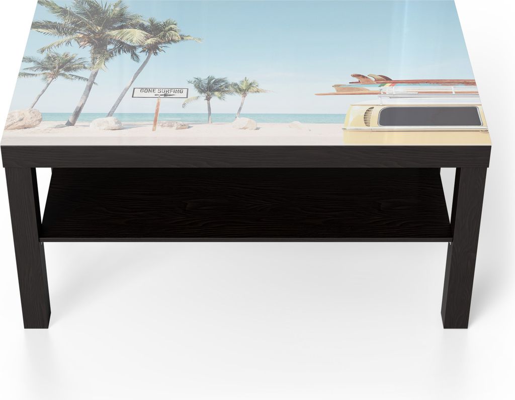 DEQORI Couchtisch 90x55 cm Schwarz 'Wellenreiter Auszeit' Glas Beistelltisch Glastisch modern