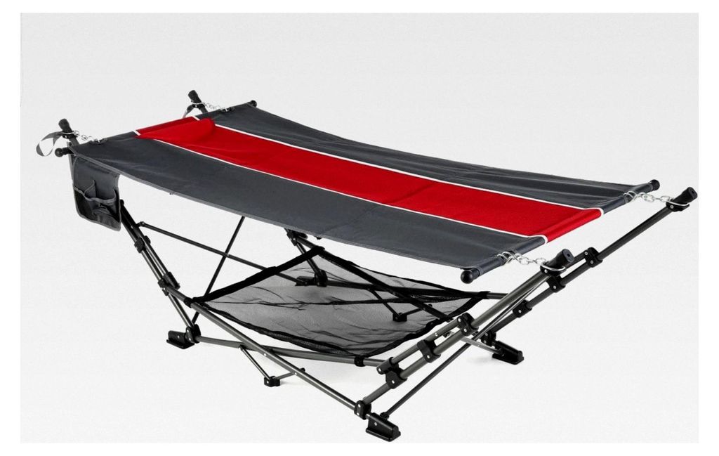 Camping Hängematte rot/grau 234x100x73,4cm wetterfest mit Ablage