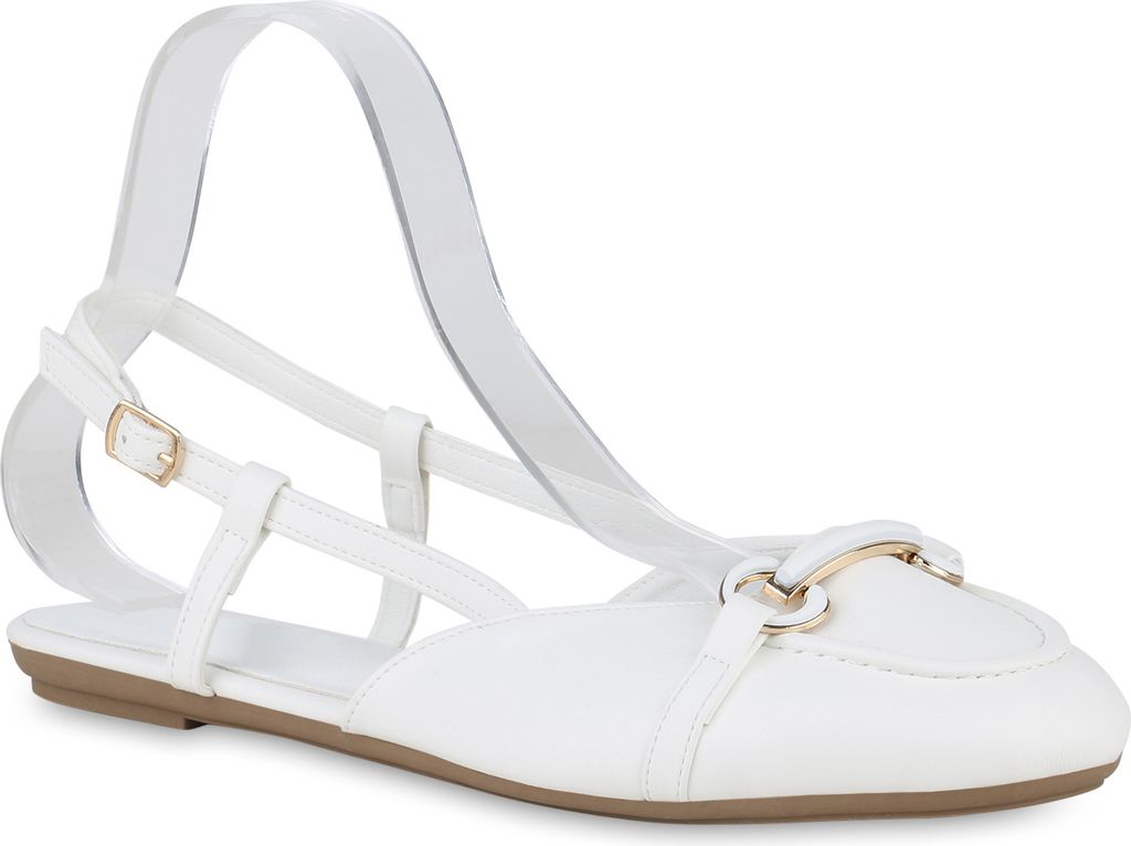 VAN HILL Damen Übergrößen Sling Ballerina Freizeit Schuhe 841283, Farbe: Weiß, Größe: 42