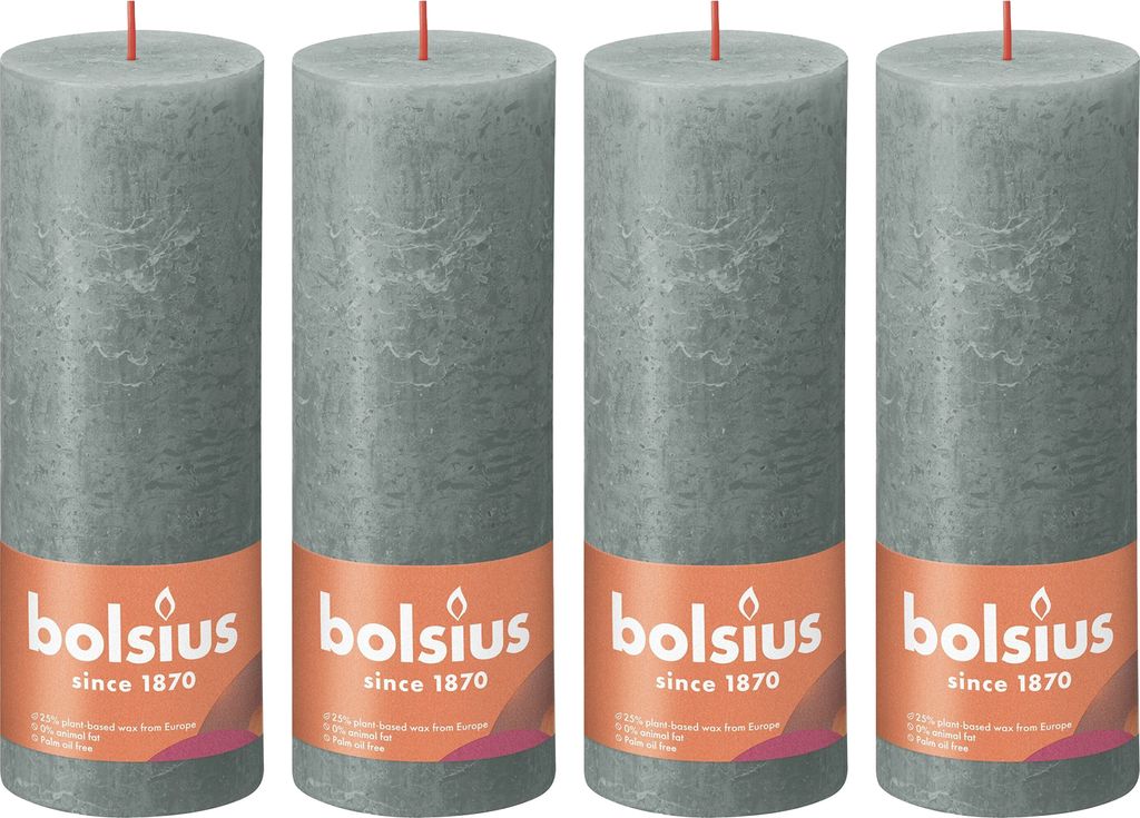 4er-Set Stumpenkerze - Höhe 19 cm - Durchmesser 6,8 cm - Rustik - Eukalyptus