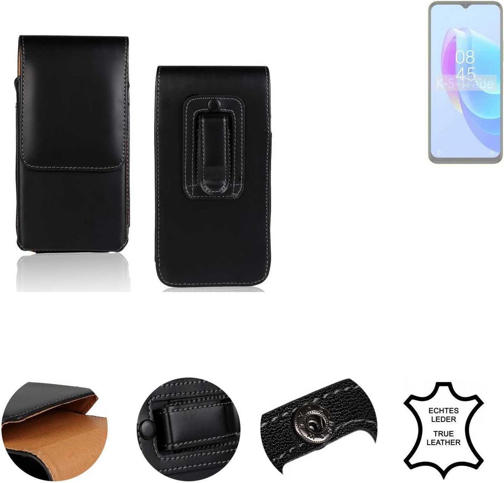 K-S-Trade Holster Gürteltasche Handy Hülle Schutzhülle kompatibel mit Tecno Spark 9 Pro Handyhülle Leder schwarz, 1x