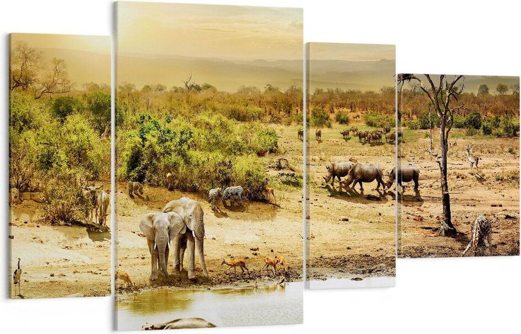 Bild auf Leinwand - Leinwandbild - Safari Tiere - 120x70cm - Wand Bild - Wanddeko - Wandbilder - Leinwanddruck - Bilder - Kunstdruck - Wanddekorati...