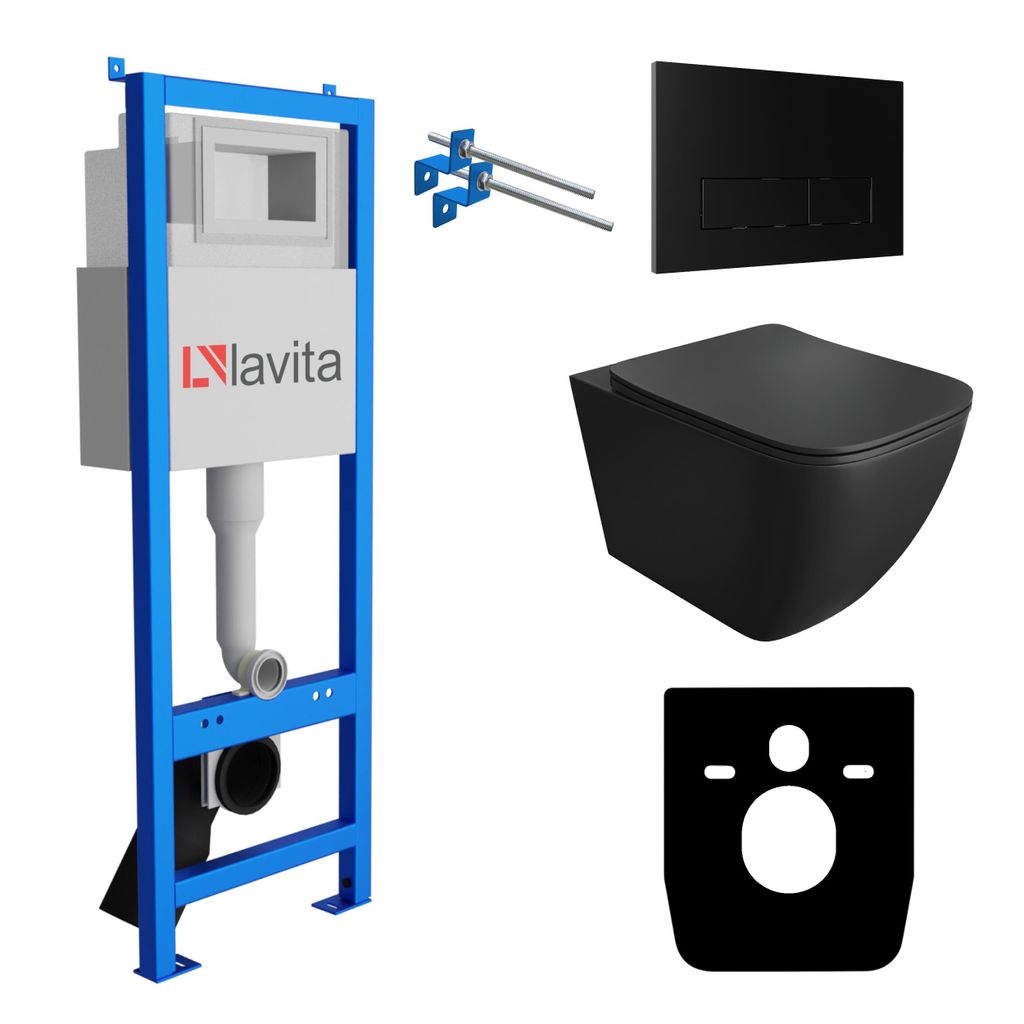 Lavita LAV 101 Vorwandelement für WC 40cm + Wand Hänge Tiefspül WC ONIL Schwarz Spülrandlos + Bedienplatte LAV 200.3.4 Schwarz | Komplettset | ...