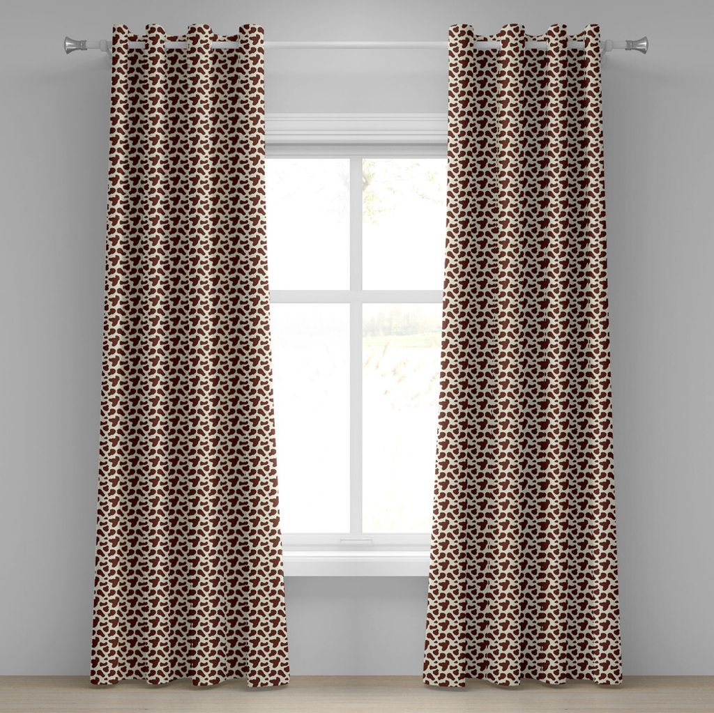 ABAKUHAUS Kuh-Druck Ösenvorhang, Rinderhaut mit braunen Flecken Landwirtschaft Kuh und Ochsen verstecken Camouflage-Muster, Dekorative 2-Panel-Fen...